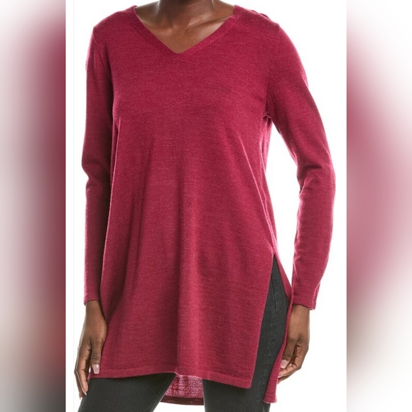 Eileen Fisher Tops - Eileen Fisher Merino-Wool Blend Tunic Knit Top Wine , Size XL.